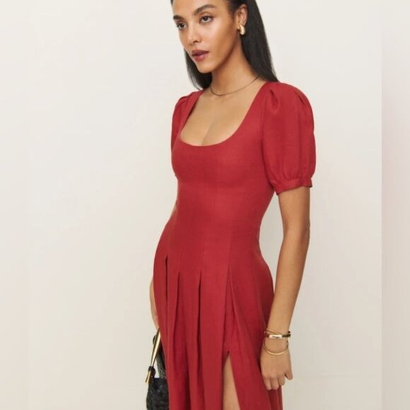 NEW Reformation Coucou Midi Linen Dress Sundried Tomato Red | size 2 - Picture 4 of 12